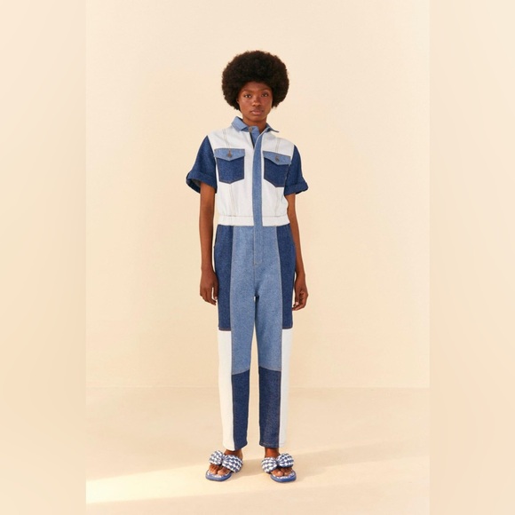 Farm Rio Cutwork Denim Jumpsuit 32 / XL